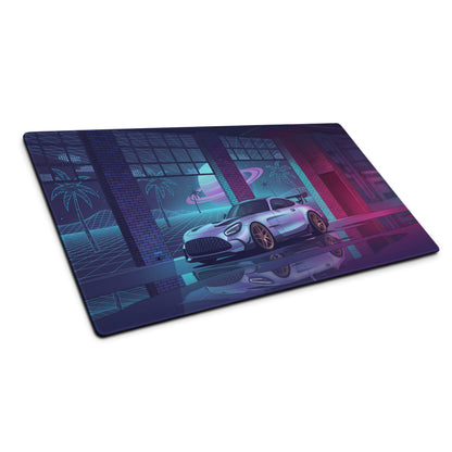 Mercedes-AMG GT Black Series Inspired Silver Pink Vaporwave Gaming Mouse Pad – Neon Retro Futuristic Garage Desk Mat with Synthwave Supercar Artwork