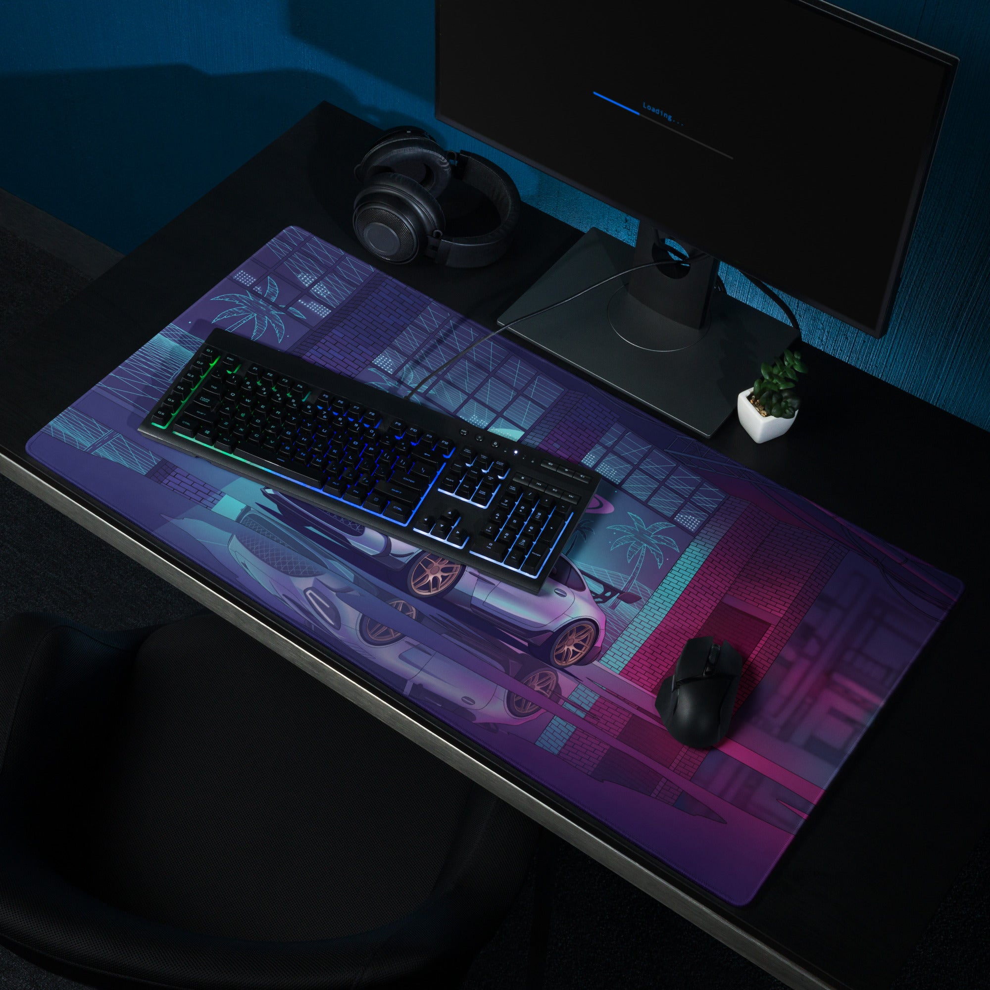 Mercedes-AMG GT Black Series Inspired Silver Pink Vaporwave Gaming Mouse Pad – Neon Retro Futuristic Garage Desk Mat with Synthwave Supercar Artwork