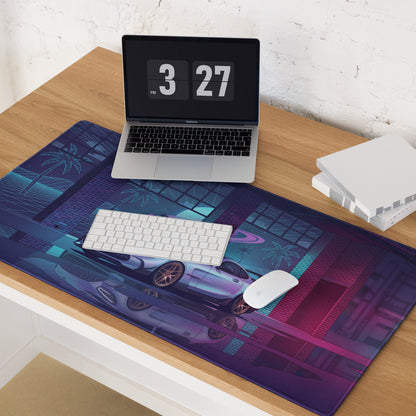 Mercedes-AMG GT Black Series Inspired Silver Pink Vaporwave Gaming Mouse Pad – Neon Retro Futuristic Garage Desk Mat with Synthwave Supercar Artwork