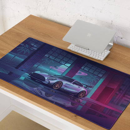 Mercedes-AMG GT Black Series Inspired Silver Pink Vaporwave Gaming Mouse Pad – Neon Retro Futuristic Garage Desk Mat with Synthwave Supercar Artwork