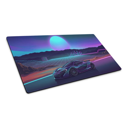 McLaren P1 Inspired Blue Purple Vaporwave Gaming Mouse Pad – Neon Sunset Supercar Desk Mat with Retro Futuristic Synthwave Desert Artwork