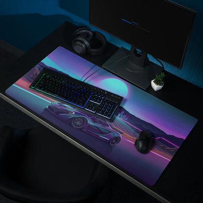McLaren P1 Inspired Blue Purple Vaporwave Gaming Mouse Pad – Neon Sunset Supercar Desk Mat with Retro Futuristic Synthwave Desert Artwork
