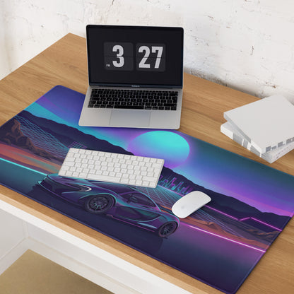McLaren P1 Inspired Blue Purple Vaporwave Gaming Mouse Pad – Neon Sunset Supercar Desk Mat with Retro Futuristic Synthwave Desert Artwork