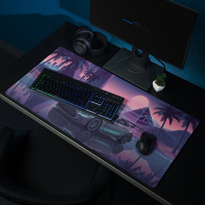 Mercedes-AMG GT Black Series Inspired Silver Purple Vaporwave Gaming Mouse Pad – Neon Sunset Supercar Desk Mat with Retro Futuristic Synthwave Art