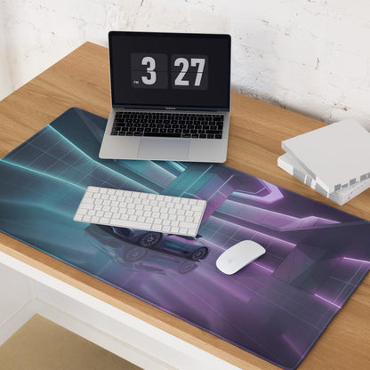 Mercedes-AMG One Inspired Silver Vaporwave Gaming Mouse Pad – Cyan Purple Neon Futuristic Garage Desk Mat with Sleek Sci-Fi Hypercar Digital Art