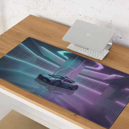 Mercedes-AMG One Inspired Silver Vaporwave Gaming Mouse Pad – Cyan Purple Neon Futuristic Garage Desk Mat with Sleek Sci-Fi Hypercar Digital Art