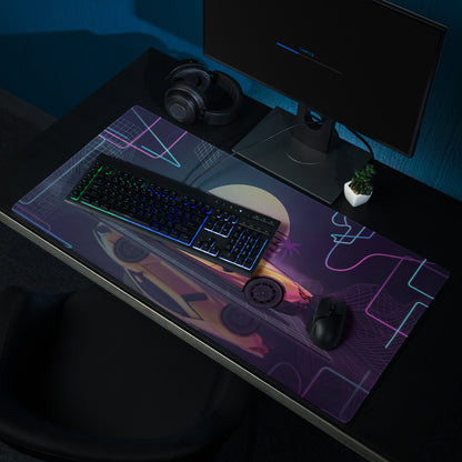 Lamborghini Revuelto Inspired Gold Pink Vaporwave Gaming Mouse Pad – Neon Retro Futuristic Grid Desk Mat with Synthwave Sunset and Supercar Art