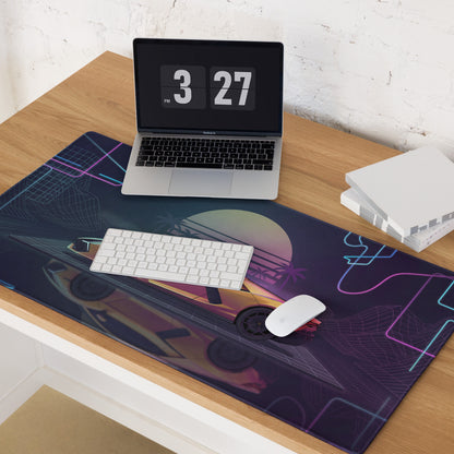 Lamborghini Revuelto Inspired Gold Pink Vaporwave Gaming Mouse Pad – Neon Retro Futuristic Grid Desk Mat with Synthwave Sunset and Supercar Art