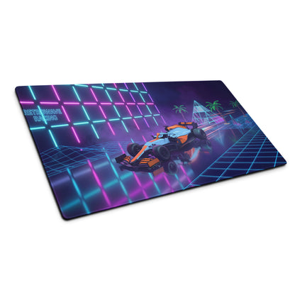 McLaren MCL35M Inspired Orange Blue Vaporwave Gaming Mouse Pad – Neon Retro Futuristic Formula 1 Desk Mat with Synthwave Grid and Racing Art