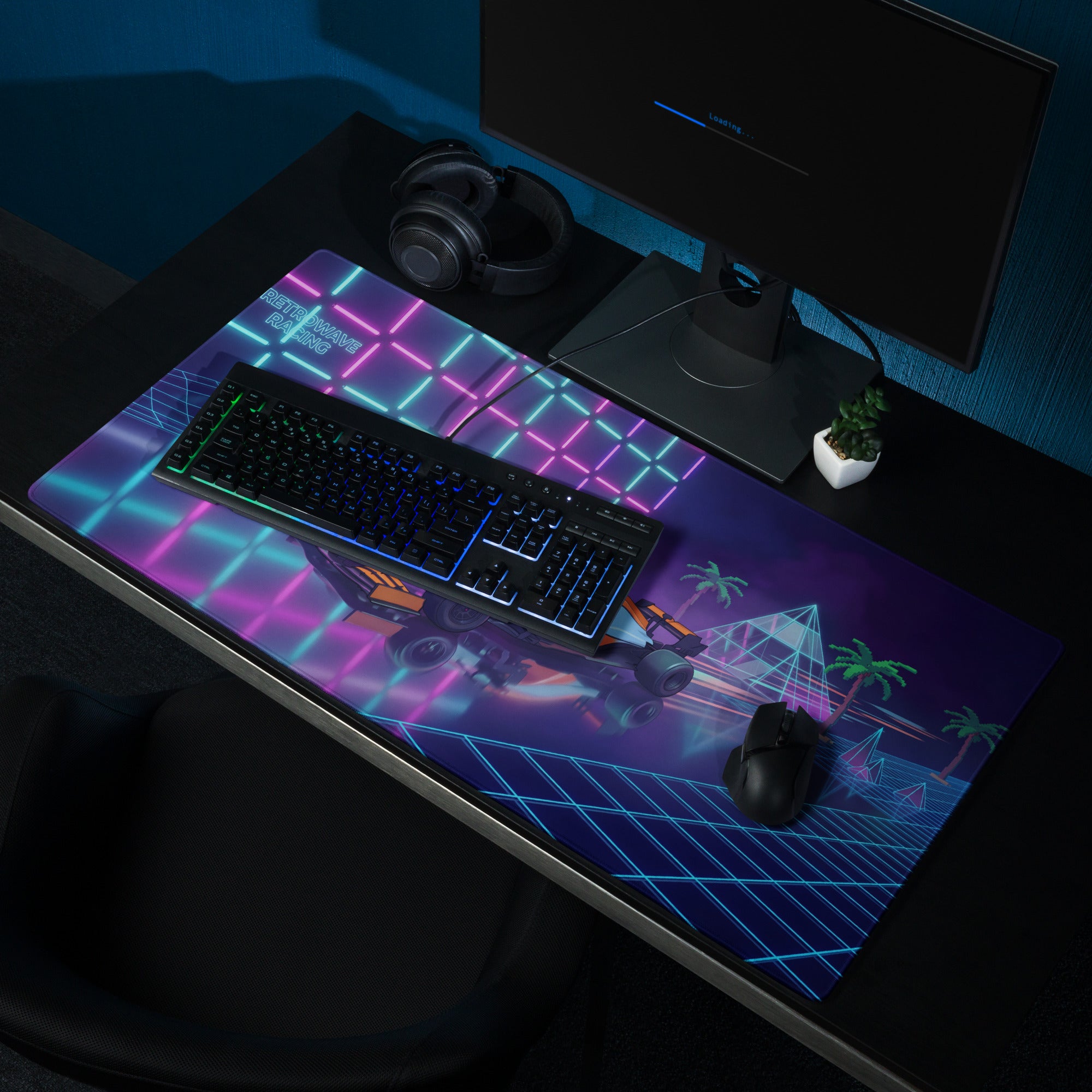 McLaren MCL35M Inspired Orange Blue Vaporwave Gaming Mouse Pad – Neon Retro Futuristic Formula 1 Desk Mat with Synthwave Grid and Racing Art