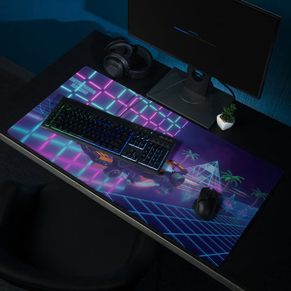 McLaren MCL35M Inspired Orange Blue Vaporwave Gaming Mouse Pad – Neon Retro Futuristic Formula 1 Desk Mat with Synthwave Grid and Racing Art