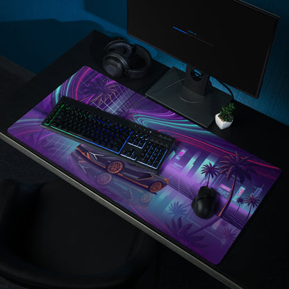 Lamborghini Sián FKP 37 Inspired Black Orange Vaporwave Gaming Mouse Pad – Neon Cyberpunk City Desk Mat with Palm Trees and Futuristic Supercar Art
