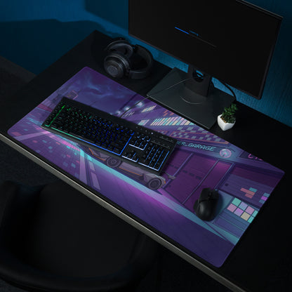 Lamborghini Huracán STO GT3 Inspired Silver Purple Vaporwave Gaming Mouse Pad – Neon Cyberpunk Garage Desk Mat, Futuristic Night City Anime Style Automotive Artwork