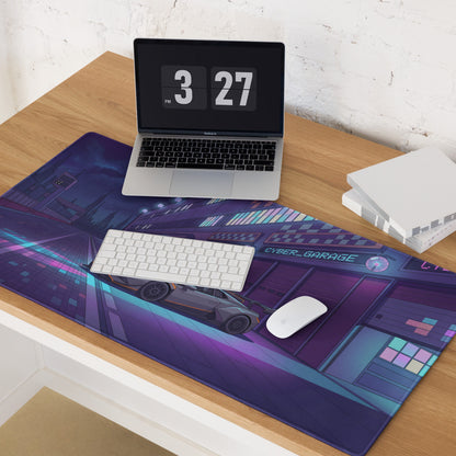 Lamborghini Huracán STO GT3 Inspired Silver Purple Vaporwave Gaming Mouse Pad – Neon Cyberpunk Garage Desk Mat, Futuristic Night City Anime Style Automotive Artwork