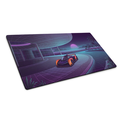 McLaren Solus GT Inspired Orange Purple Vaporwave Gaming Mouse Pad – Neon Retro Futuristic Grid Road Desk Mat with Synthwave Sunset Palm Tree Art