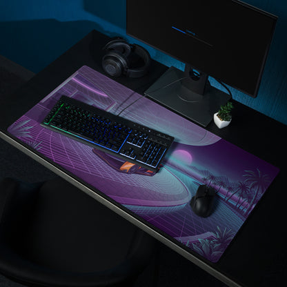 McLaren Solus GT Inspired Orange Purple Vaporwave Gaming Mouse Pad – Neon Retro Futuristic Grid Road Desk Mat with Synthwave Sunset Palm Tree Art
