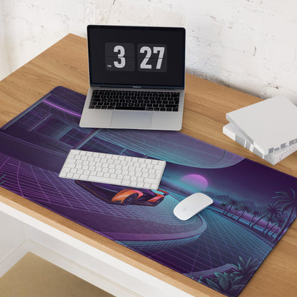 McLaren Solus GT Inspired Orange Purple Vaporwave Gaming Mouse Pad – Neon Retro Futuristic Grid Road Desk Mat with Synthwave Sunset Palm Tree Art