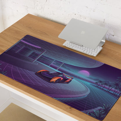 McLaren Solus GT Inspired Orange Purple Vaporwave Gaming Mouse Pad – Neon Retro Futuristic Grid Road Desk Mat with Synthwave Sunset Palm Tree Art