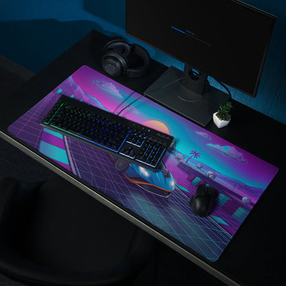 Lamborghini Huracán STO Inspired Blue Purple Vaporwave Gaming Mouse Pad – Neon Synthwave Racetrack Desk Mat with Retro Sunset and Futuristic Grid Art