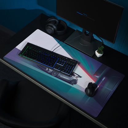 Mercedes-AMG GT Black Series Inspired Silver Cyan Vaporwave Gaming Mouse Pad – Neon Futuristic Garage Desk Mat with Moody Synthwave Automotive Art
