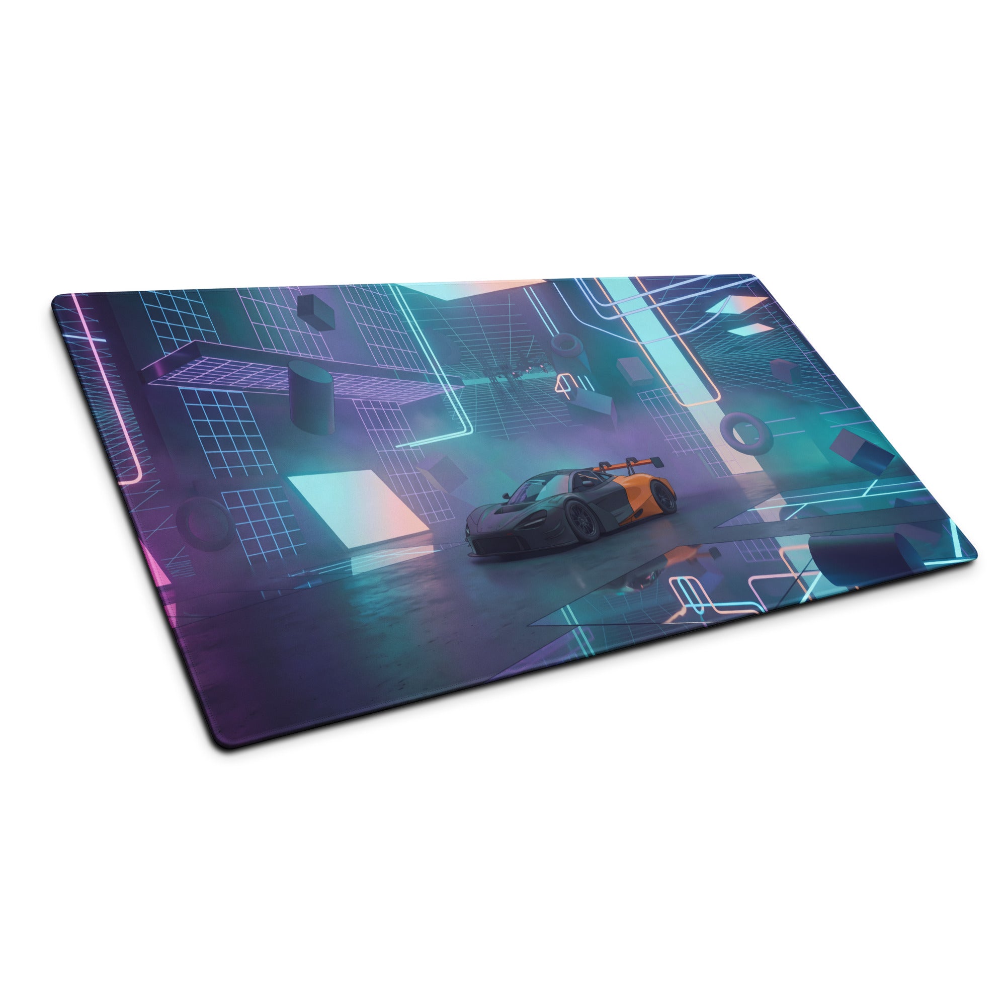 McLaren 720S GT3 Inspired Black Orange Vaporwave Gaming Mouse Pad – Neon Cyberpunk Garage Desk Mat with Futuristic Geometric Synthwave Artwork