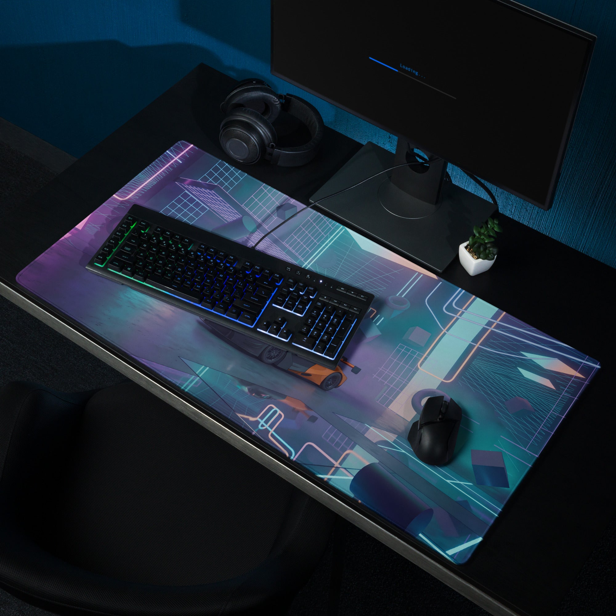 McLaren 720S GT3 Inspired Black Orange Vaporwave Gaming Mouse Pad – Neon Cyberpunk Garage Desk Mat with Futuristic Geometric Synthwave Artwork
