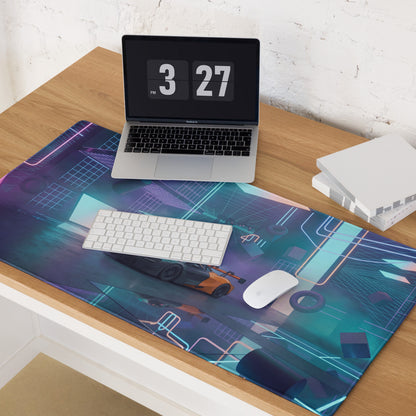 McLaren 720S GT3 Inspired Black Orange Vaporwave Gaming Mouse Pad – Neon Cyberpunk Garage Desk Mat with Futuristic Geometric Synthwave Artwork