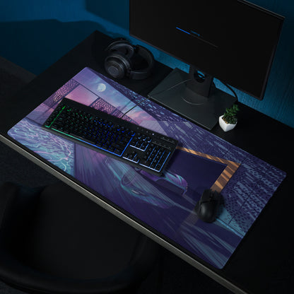 McLaren 720S GT3 Inspired Silver Blue Vaporwave Gaming Mouse Pad – Neon Luxury Garage Desk Mat with Moonlit Desert, Futuristic Synthwave Automotive Art