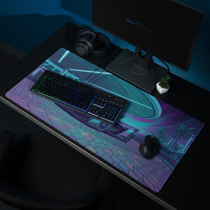McLaren Solus GT Inspired Black Cyan Vaporwave Gaming Mouse Pad – Neon Futuristic Resort Desk Mat with Palm Trees, Retro Grid and Synthwave Artwork