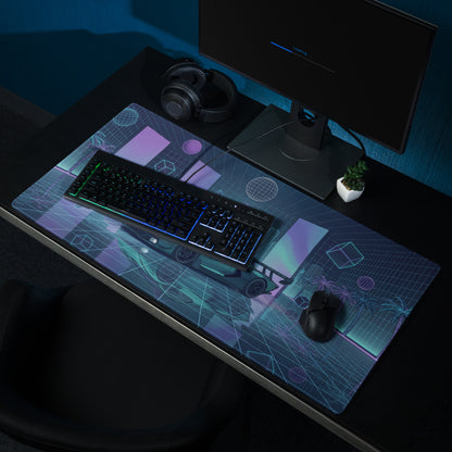 Lamborghini Essenza SCV12 Inspired Teal Blue Vaporwave Gaming Mouse Pad – Neon Grid Supercar Desk Mat with Retro Futuristic Cyberpunk Artwork