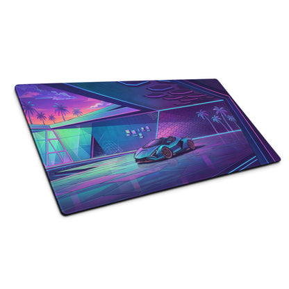 Lamborghini Sián Roadster Inspired Teal Purple Vaporwave Gaming Mouse Pad – Neon Luxury Garage Desk Mat with Retro Futuristic Supercar Artwork