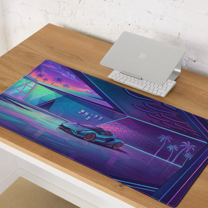 Lamborghini Sián Roadster Inspired Teal Purple Vaporwave Gaming Mouse Pad – Neon Luxury Garage Desk Mat with Retro Futuristic Supercar Artwork