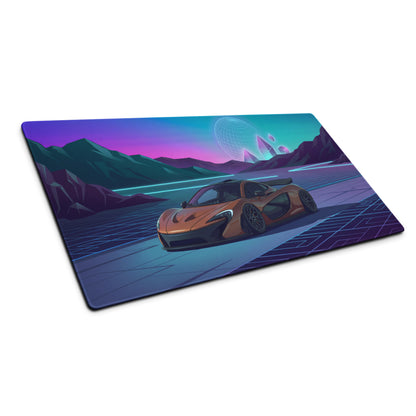 McLaren P1 Inspired Copper Blue Vaporwave Gaming Mouse Pad – Futuristic Neon Mountain Desk Mat, Retro Synthwave Supercar Digital Artwork