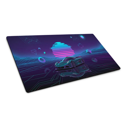 Koenigsegg Jesko Inspired Teal Purple Vaporwave Gaming Mouse Pad – Neon Grid Desk Mat, Retro Futuristic Supercar Digital Art, Cyberpunk Decor