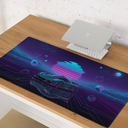 Koenigsegg Jesko Inspired Teal Purple Vaporwave Gaming Mouse Pad – Neon Grid Desk Mat, Retro Futuristic Supercar Digital Art, Cyberpunk Decor