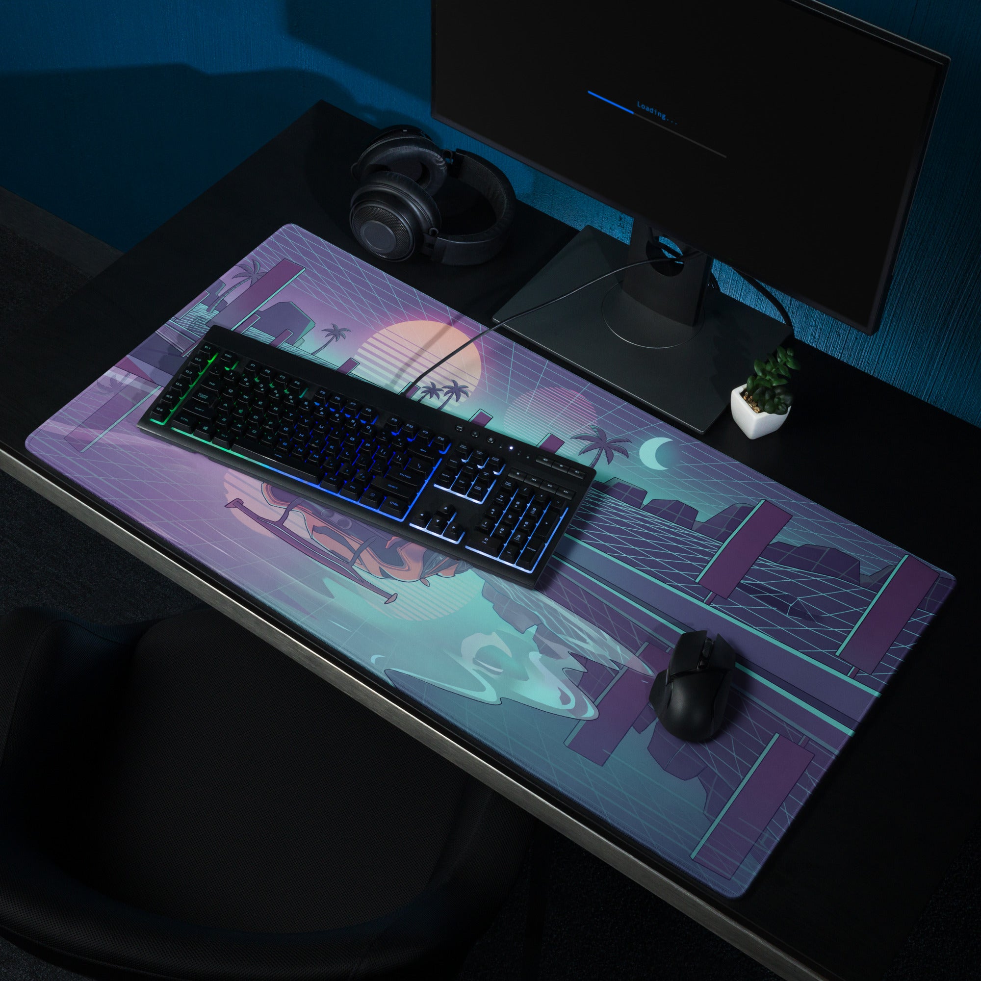 McLaren Senna Inspired Orange Purple Vaporwave Gaming Mouse Pad – Neon Grid Sunset Desk Mat, Retro Futuristic Supercar Digital Art, Synthwave Decor