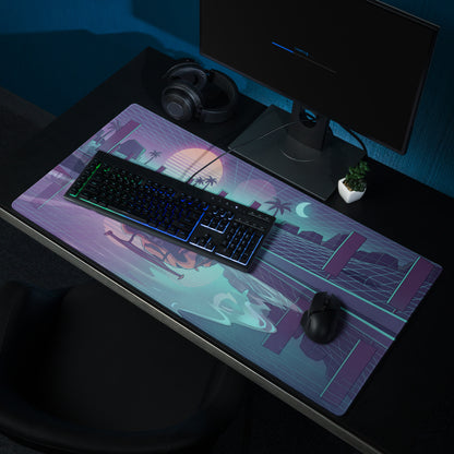McLaren Senna Inspired Orange Purple Vaporwave Gaming Mouse Pad – Neon Grid Sunset Desk Mat, Retro Futuristic Supercar Digital Art, Synthwave Decor