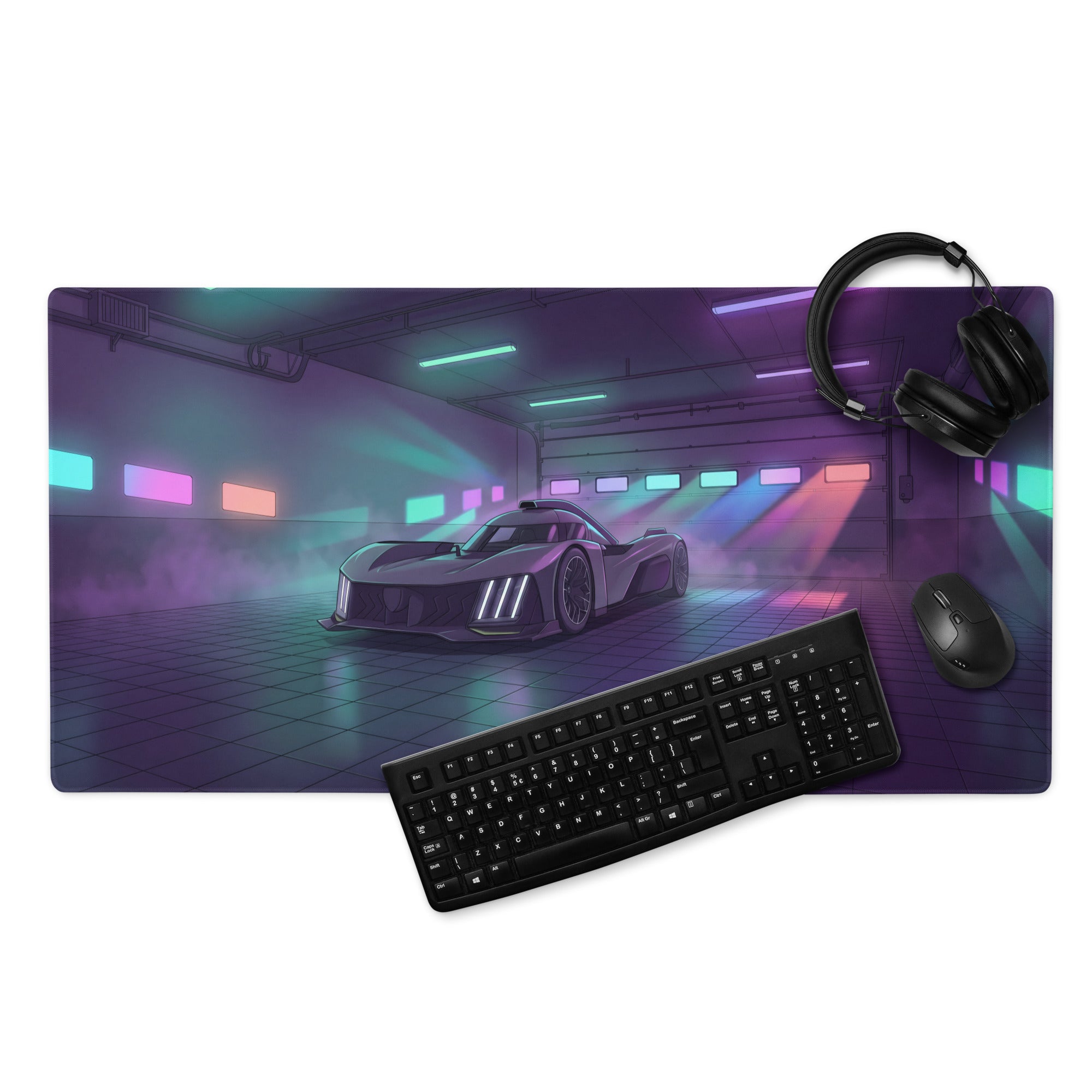 Peugeot 9X8 Inspired Black Purple Vaporwave Gaming Mouse Pad – Neon Garage Desk Mat, Futuristic Hypercar Digital Art, Cyberpunk Automotive Decor
