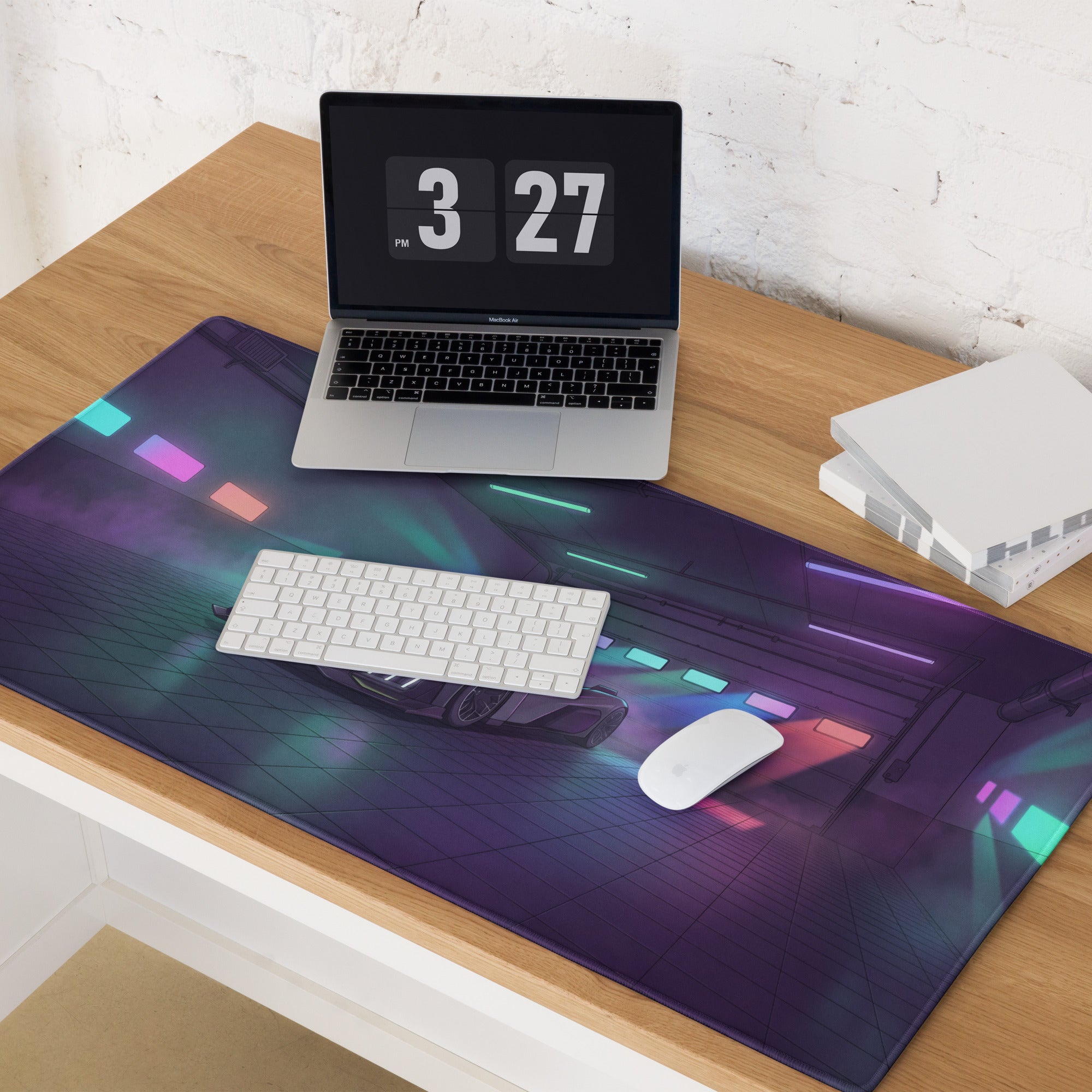 Peugeot 9X8 Inspired Black Purple Vaporwave Gaming Mouse Pad – Neon Garage Desk Mat, Futuristic Hypercar Digital Art, Cyberpunk Automotive Decor