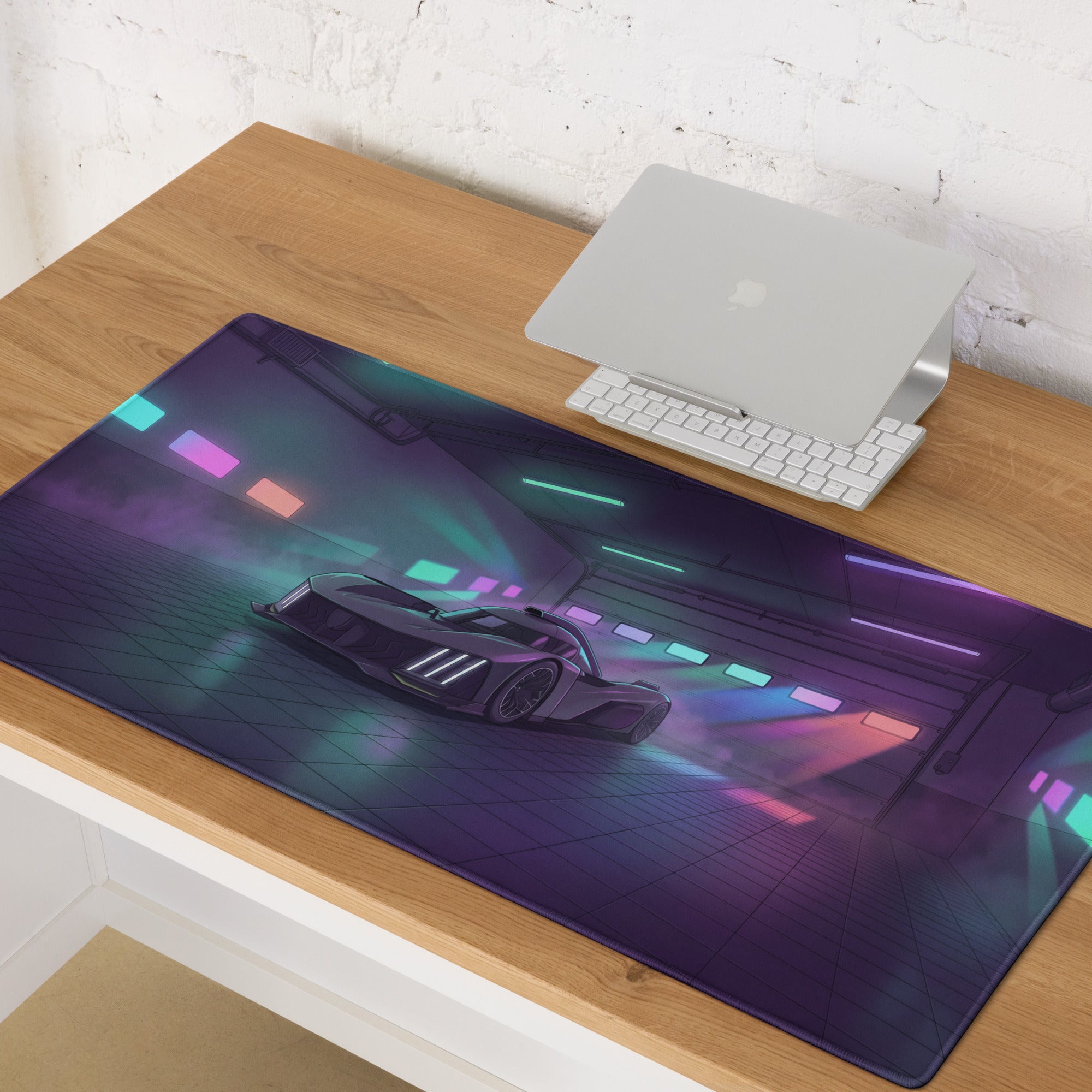 Peugeot 9X8 Inspired Black Purple Vaporwave Gaming Mouse Pad – Neon Garage Desk Mat, Futuristic Hypercar Digital Art, Cyberpunk Automotive Decor