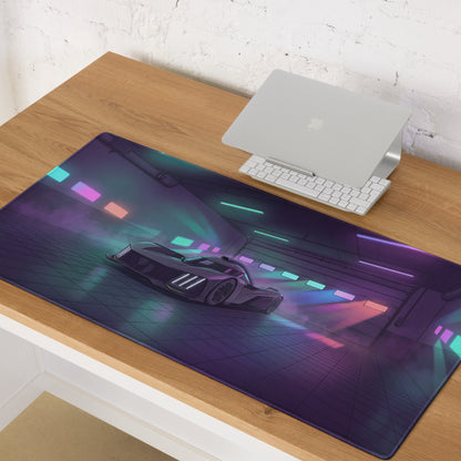 Peugeot 9X8 Inspired Black Purple Vaporwave Gaming Mouse Pad – Neon Garage Desk Mat, Futuristic Hypercar Digital Art, Cyberpunk Automotive Decor