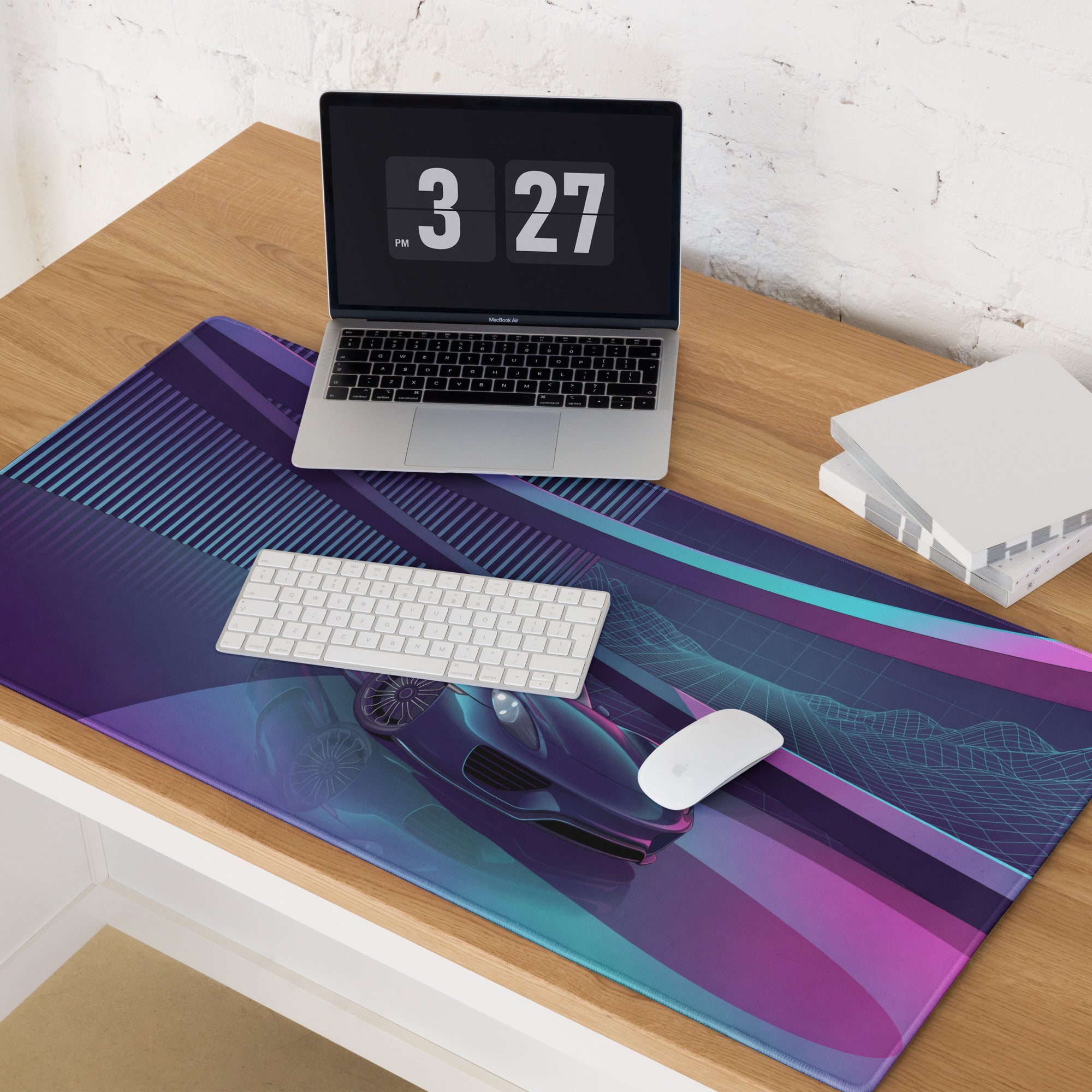 Porsche 918 Spyder Inspired Black Purple Vaporwave Gaming Mouse Pad – Neon Futuristic Garage Desk Mat, Retro Hypercar Digital Artwork