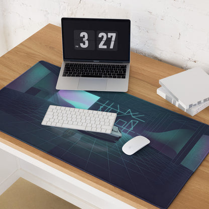 Porsche 911 GT3 Touring Inspired White Blue Vaporwave Gaming Mouse Pad – Neon Futuristic Garage Desk Mat, Retro Sports Car Digital Artwork