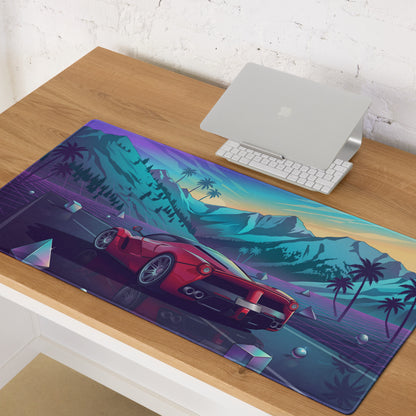 Ferrari LaFerrari Inspired Red Purple Vaporwave Gaming Mouse Pad – Neon Mountain Sunset Desk Mat with Retro Futuristic Palm Trees and Synthwave Supercar Art