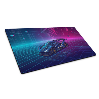 Apollo Intensa Emozione Inspired Blue Magenta Vaporwave Gaming Mouse Pad – Neon Cyberpunk Grid Desk Mat with Futuristic Geometric Hypercar Art