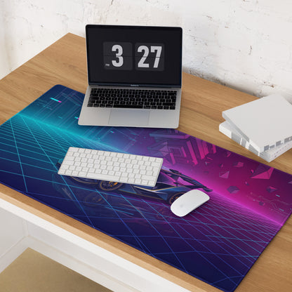 Apollo Intensa Emozione Inspired Blue Magenta Vaporwave Gaming Mouse Pad – Neon Cyberpunk Grid Desk Mat with Futuristic Geometric Hypercar Art