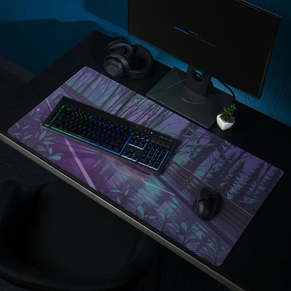 Porsche Carrera GT Inspired Orange Purple Vaporwave Gaming Mouse Pad – Moody Forest Highway Desk Mat with Reflective Neon Road and Synthwave Supercar Art