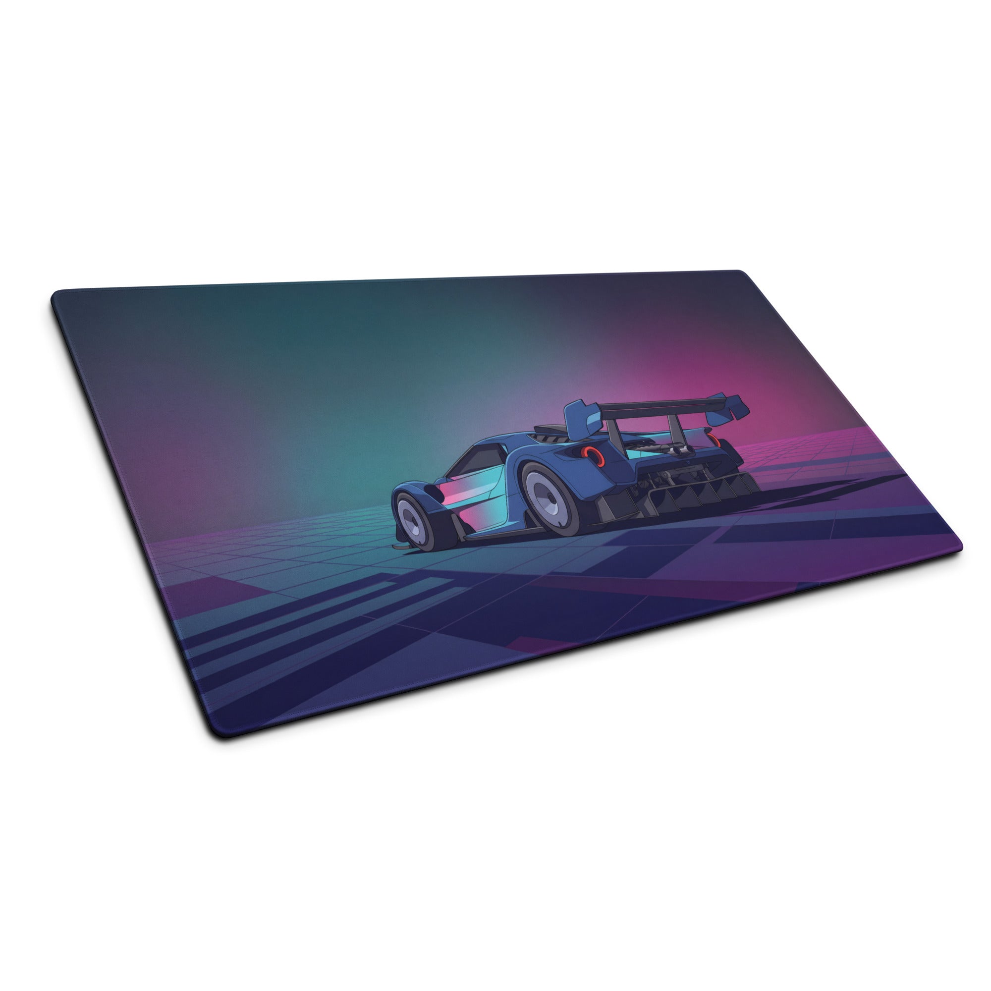Ford GT Mk IV Inspired Blue Pink Vaporwave Gaming Mouse Pad – Neon Retro Grid Desk Mat, Futuristic Motorsport Digital Supercar Art