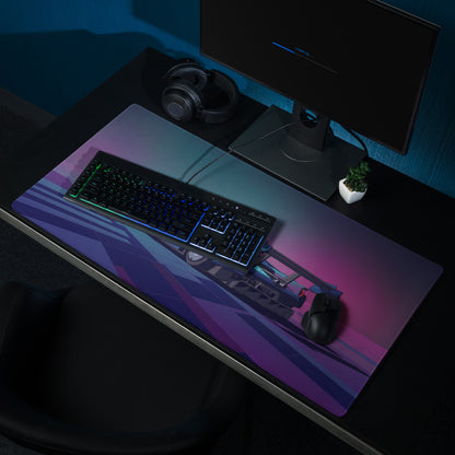 Ford GT Mk IV Inspired Blue Pink Vaporwave Gaming Mouse Pad – Neon Retro Grid Desk Mat, Futuristic Motorsport Digital Supercar Art