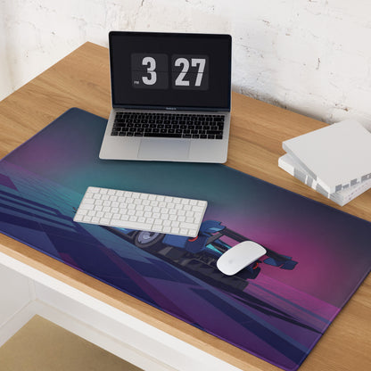 Ford GT Mk IV Inspired Blue Pink Vaporwave Gaming Mouse Pad – Neon Retro Grid Desk Mat, Futuristic Motorsport Digital Supercar Art